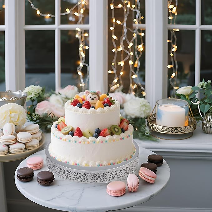 MTJYQTF Silver Cake Stand Set - 16 IN Metal Round Cupcake Dessert Stand with Cake Cutting & Cake Spatula for Party, Candy Table Display for Wedding Birthday Baby Shower Housewarming Party CS003-16pan
