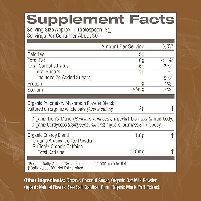 Om Mushroom Superfood Coffee Latte Blend – Functional Mushroom Powder with Lion’s Mane, Cordyceps, Reishi & Chaga – Energy, Focus & Mental Clarity Support – 8.47 oz Canister (30 Servings)