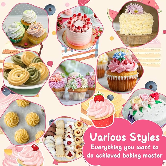 Piping Bags and Tips Set, Cake Decorating Kit with 12 Piping Tips, 10 Clear Bags, 3 Scrapers, 1 Reusable Bag, 1 Converters, Baking Tools for Frosting Cookie Icing Cake Cupcake