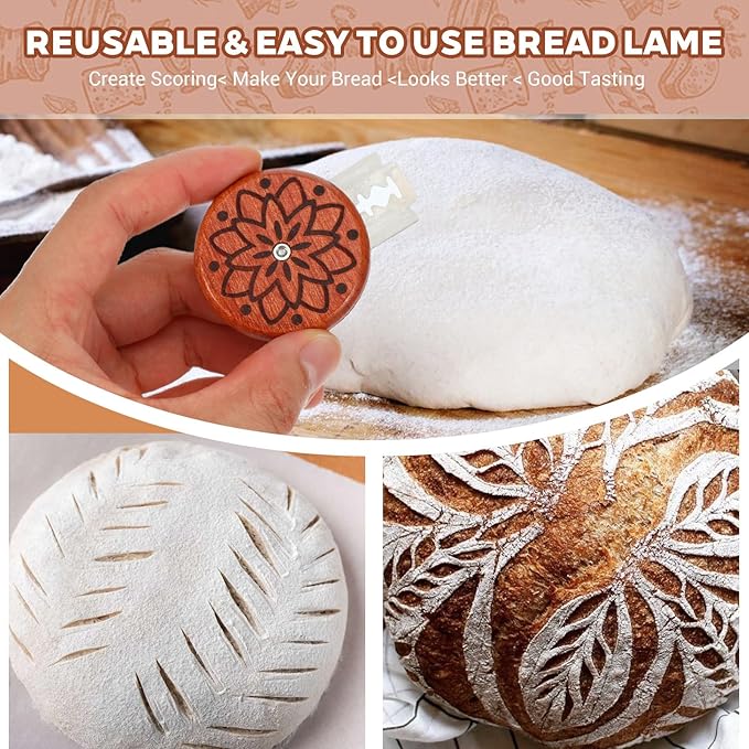 Bread Lame Sourdough Scoring Tool, Wooden Dough Scoring Knife with 5 Razor Blades, Ergonomic UFO Bread Lame Knives Sourdough Razor Scorer Breads Bakers Slashing Baking Tool