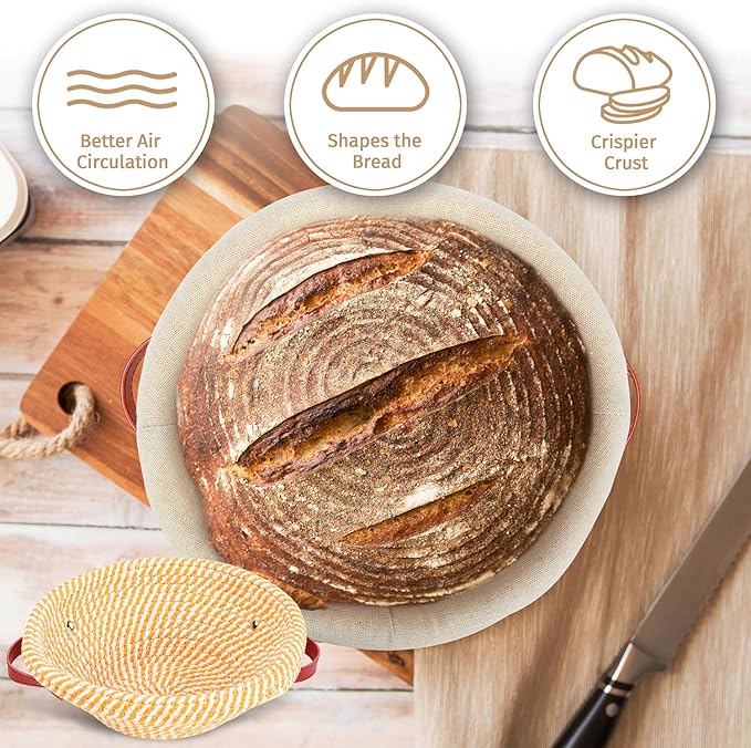Banneton Bread Proofing Basket 10'' Oval & 9'' Round Sourdough Bread Basket Baking Supplies with Liners & Covers Gifts for Bakers Women Mom Wife