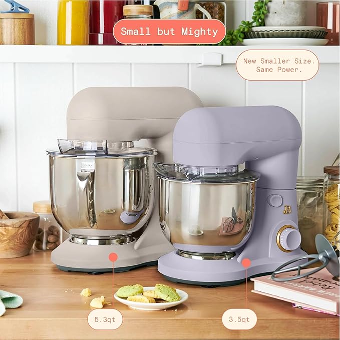 Beautiful 3.5 Qt Tilt-Head Stand Mixer | 12-Speed 300 W Motor | Stainless Bowl Beater, Dough Hook & Whisk by Drew Barrymore (Lavender)