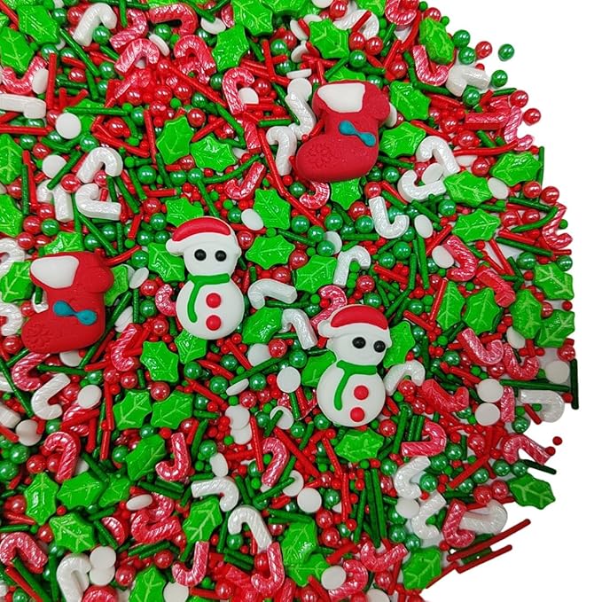 Eastron Christmas Themed Sprinkles for Cake Decorating, Edible Snowman Christmas Stocking Red Green Sprinkle for Baking Cookie, Cupcakes Topper, Ice Cream, Desserts Decorations
