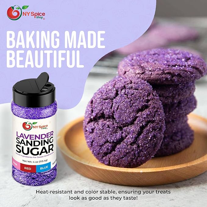 NY Spice Shop Lavender Sanding Sugar - 4 Ounce Sweet Edible Sprinkles for Party Decorations, Cake, Cupcakes, Cookies Toppings & Dessert Dishes - Colorful Sugar Sprinkles for Party Favors & Baking Treats