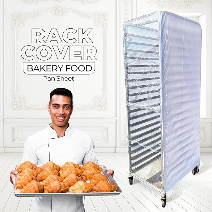 Bakery Food Pan Sheet Rack Cover – Heavy Duty PVC Vinyl Zippered Bun Pan Rack Cover – Long-lasting Use Durable Cover with 2 Zippers – Made in USA (White, 23"W x 28"L x 63"H)