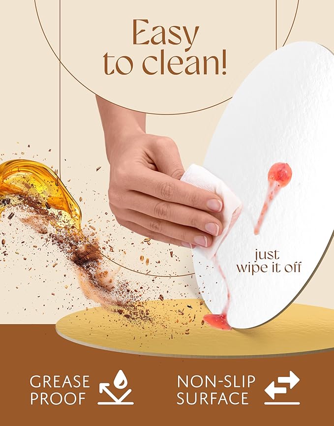 Cake Board 10 Inch Round - Oil-Proof & Sturdy Cake Base Board, Cardboard Cake Rounds Ideal As Cake Tray or Cake Disc - White & Gold 10 Inch Cake Boards