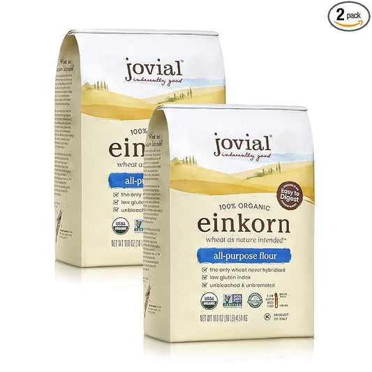 Jovial Organic Einkorn Unbleached All Purpose Flour - Bread Baking Flour for Sourdough, High Protein, Non-GMO, For Organic Pizza & Pasta, European Italian Made, Glyphosate Free - 10 Lb, 2 Pack