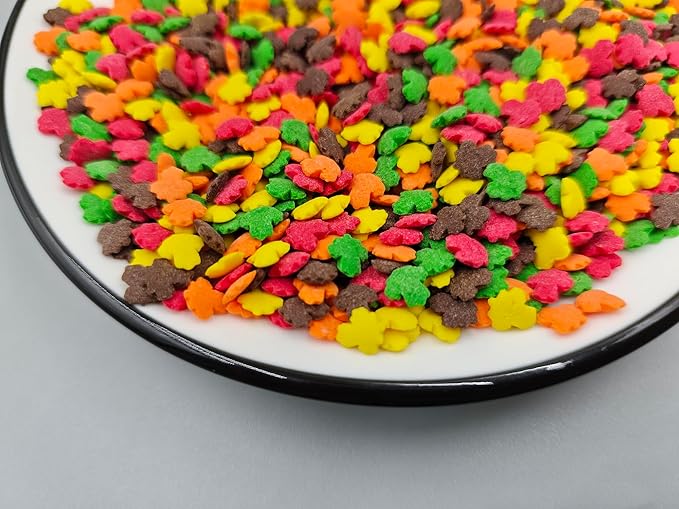 Edible Colorful Fall Mini Maple Leaves Thanksgiving Confetti Sprinkles for Cake Decorating Cookie Cupcake Topper Baking Autumn Decorations, 3.7 oz