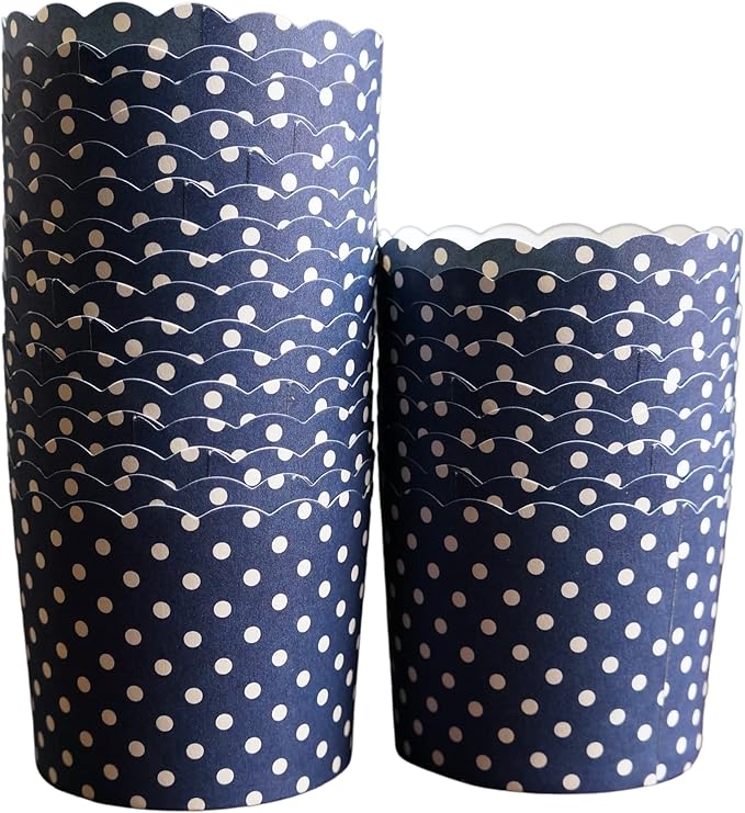 Paper Baking Cups (Polka Dots), Greaseproof Disposable Cupcake Liners (Navy Blue, Large Cups (50-Pack))