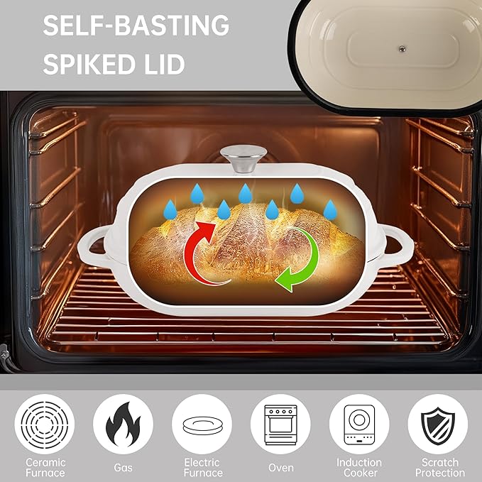 Premium Enameled Cast Iron Dutch Oven for Bread Baking | Non-Stick 2QT Oval Bread Oven with Lid | Perfect for Sourdough, Loaf, and Artisan Baking (Gradient Pink, 5 QT)
