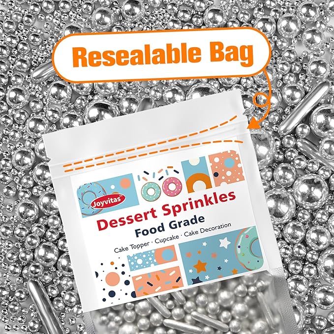 Christmas Silver Pearl Rods Sprinkles, Edible Sugar Candy Mix Size, 150g/5.29oz, Baking Cake Decoration, Food Grade, Cake Toppers, Easter, Celebration, Wedding Party Supplies