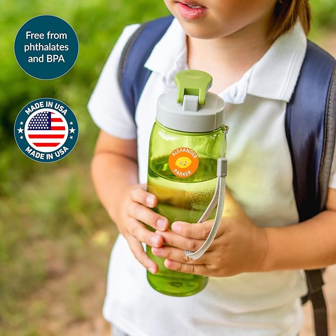 Personalized Waterproof Name Labels for Kids | Optional Packs 50, 150, 230 Labels | Custom Name Stickers for Kids' Clothing Tag, Water Bottle, Lunch Box, Customize Kid Name Label for Daycare Fruits