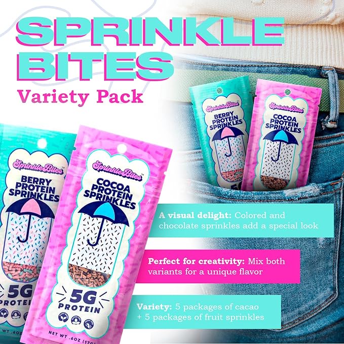Sprinkle Bites - Light Blue Sprinkles - 5 Pack - Veggie Protein - Natural Cookie Decorating - Plant Protein Snacks - Cookie Decorating Supplies Sprinkles