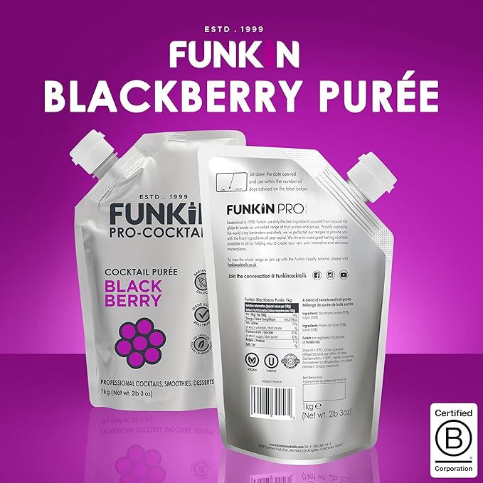 Funkin Fruit Puree | Real Fruit, Simple Ingredient, Natural Mixer for Cocktails, Drinks, Smoothies | Vegan, Non-GMO, Gluten-Free (2.2 lbs) (Blackberry)