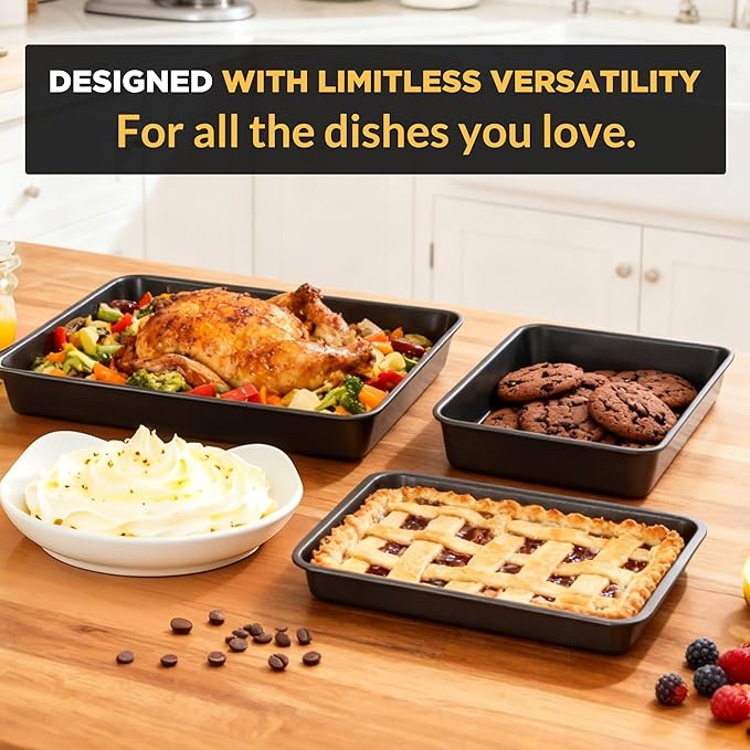 Saker nonstick baking sheet pan set,EvenHeat Baking Sheets Set of 2, Non-Stick Cookie Pan for Perfect Baking Results, Oven Safe Carbon Steel Bakeware (Black)