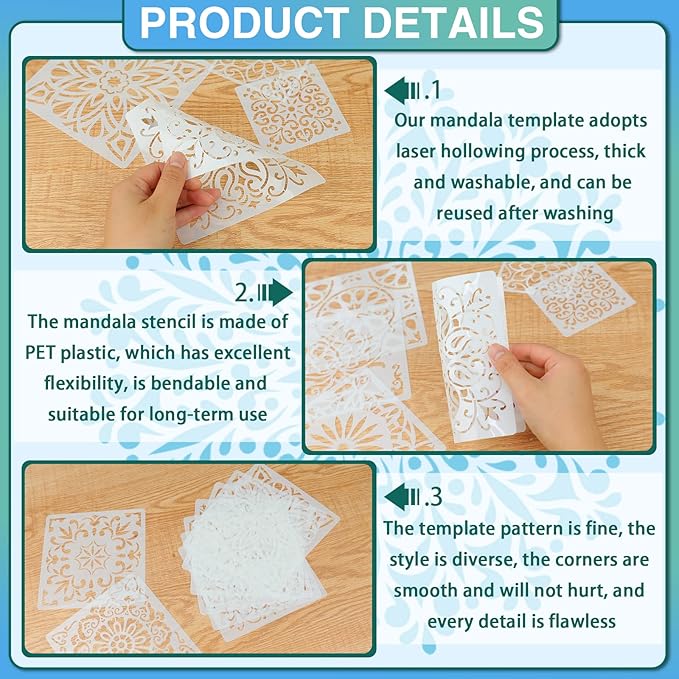SUNFEEL Mandala Painting Craft Stencils Reusable Templates 6 x 6 in and 3.5 x 3.5 in, For Wood and Canvas, DIY Crafts and Furniture
