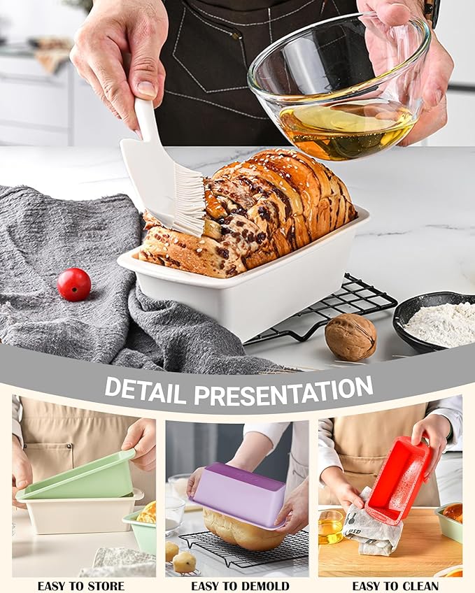Mini Silicone Bread Loaf Pan, Non-Stick Bread Pans for Baking,Flexible Silicone Baking Molds for Bread, Cake, Meatloaf Size: 7.5''L x 3.7''W x 2.1''H (4PCS-Red+Green+White+Purple)