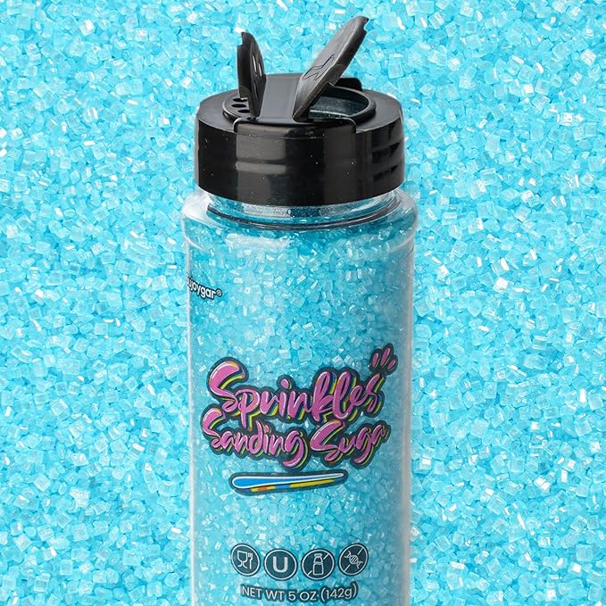 Sujoygar Light Blue Saning Sugar Sprinkles, 5oz Edible Blue Sugar Crystals for Cocktails, Cake Sprinkles for Chocolate Ice Cream Toppings Cupcake Decoration Wedding Party Cookies Baking Dessert Food Supplies