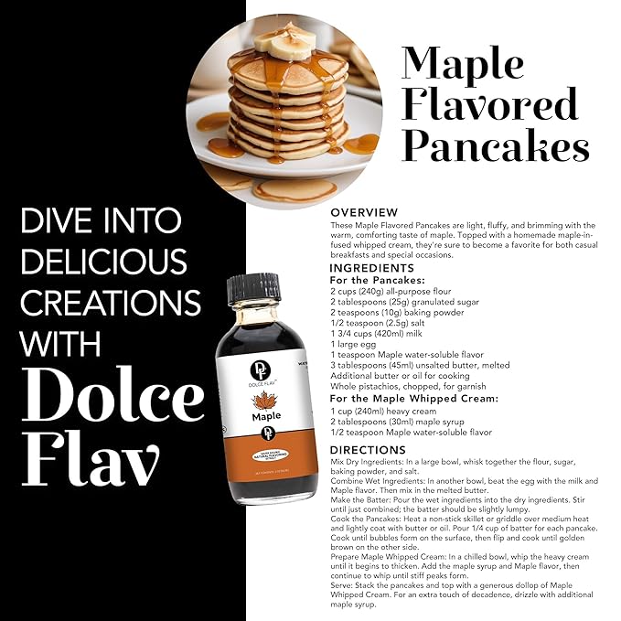 Dolce Flav Maple Extract 1 Gallon – Kosher, Sugar-Free, Concentrated Rich Maple Flavoring for Baking, Coffee & Desserts