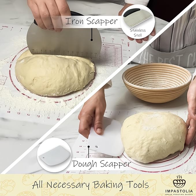 Sourdough Starter Kit With 9" Banneton Bread Proofing Basket Complete Sourdough Bread Baking Supplies with All Bread Making Tools Flour Sifter Dough Scraper Bread Lame Whisk PastryMat Sour dough tool