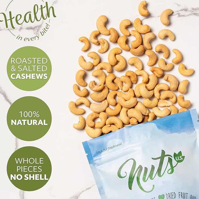 NUTS U.S. - Cashews | Roasted and Salted | No Shell | 100% Natural | Packed in a Resealable Bag!!! (2 LBS)