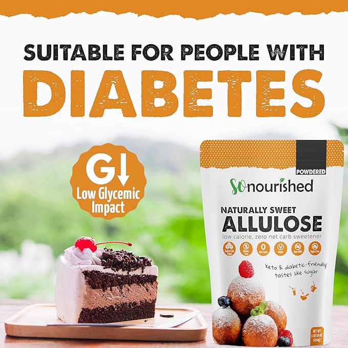 So Nourished Allulose Sweetener Powdered - Keto Sugar Substitute - 0 Calorie, 0 Net Carb, Non-GMO (5 lb / 80 oz)