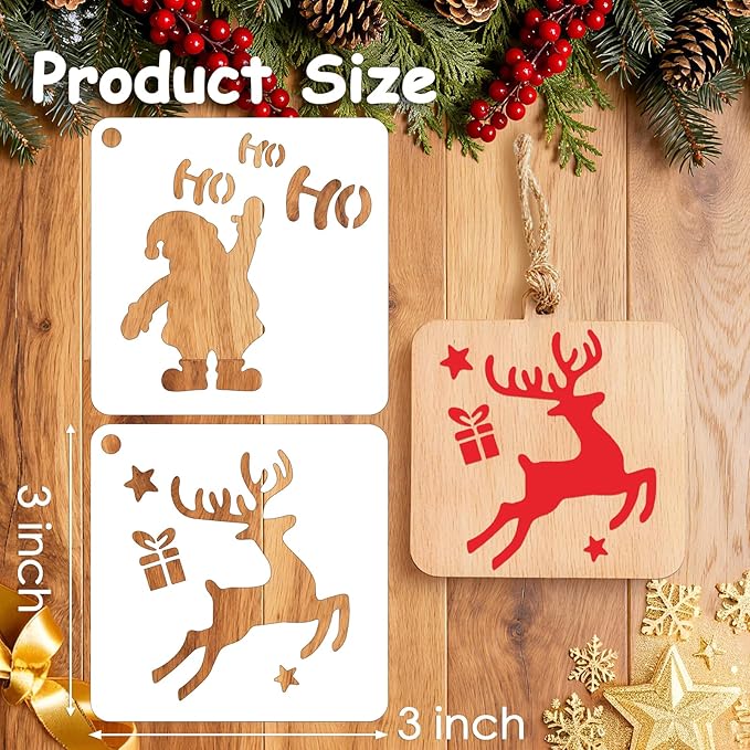 20 Pcs Small Christmas Stencils for Crafts Reusable 3x3 inch Christmas Stencils for Painting on Wood Fabric Paper Windows Cards Xmas Crafts Ornaments Wall Door Decoration (Christmas 0120)