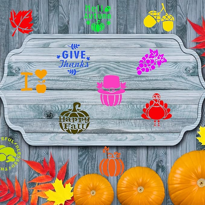 Konsait Thanksgiving Decoration Cookie Stencils, 20 Pack Happy Fall Farmhouse Harvest Give Thanks AutumnTemplate Stencils for Baking Royal Icing Cake Coffee DIY Painting Craft Party Favors Supplies