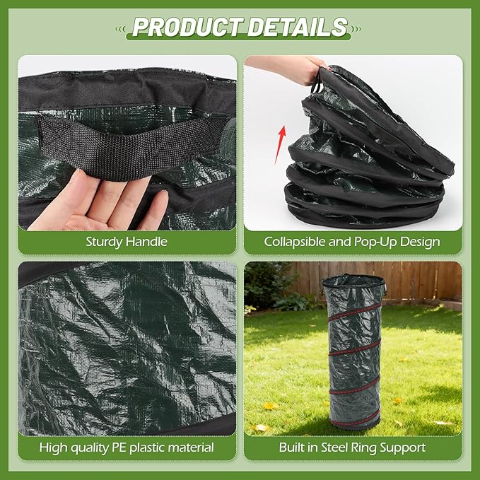 2Pcs Reusable Lawn Bag Funnel Holder, Heavy Duty PP Yard Leaf/Waste Bag, Stabilizer for 30 Gallon Paper Bags, Fits Patio, Lawn and Garden, Composting (green) (2)
