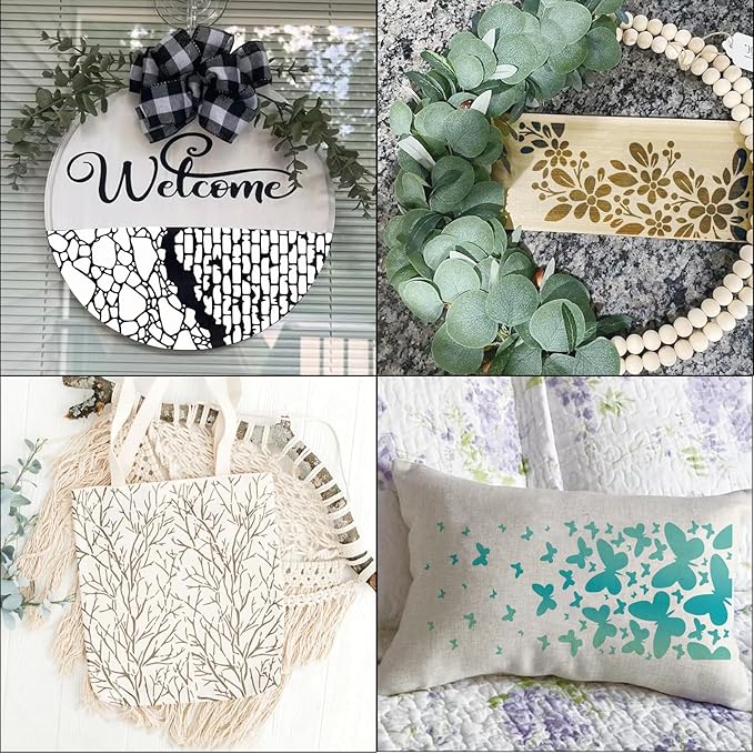 8 Pieces Stencils for Crafts Reusable Branches Musical Notes Stencil Floral Texture Background Layering Drawing Templates Stencils for Painting on Wood Furniture Paper (8 Branches)