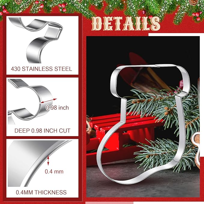 2 Pcs Extra Large Christmas Cookie Cutters 8" Giant Stocking and Santa Claus Stainless Steel Cookie Cutters for Winter Holiday Baking