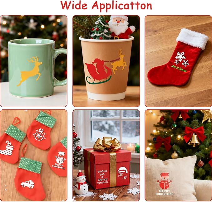 24 Pcs Small Christmas Stencils for Crafts Reusable 3x2 inch Christmas Stencils for Painting on Wood Fabric Paper Windows Cards Xmas Crafts Ornaments Wall Door Decoration (Christmas 0224)