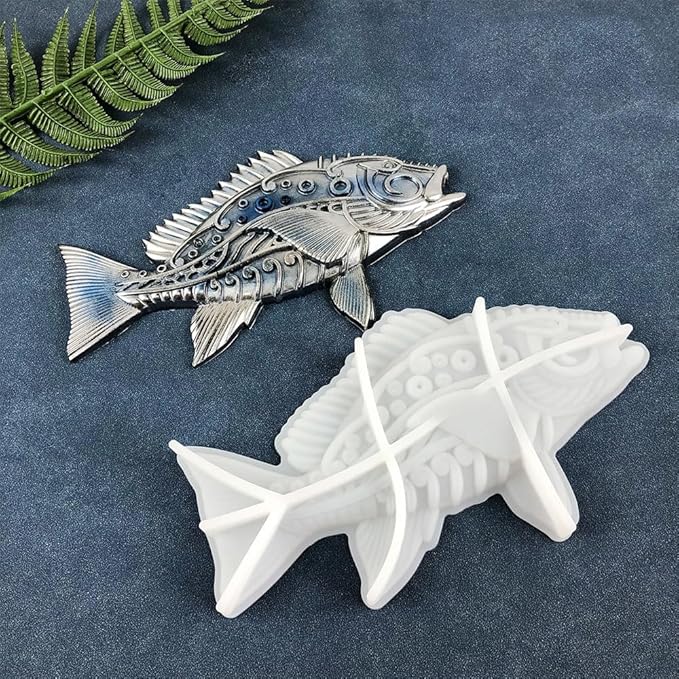3D Mechanical Fish Resin Mold Animal Silicone Mold Wall Hanging Epoxy Mold DIY Casting Molds for Living Room Home Office,Aquarium Decoration,Holiday Gifts (A)