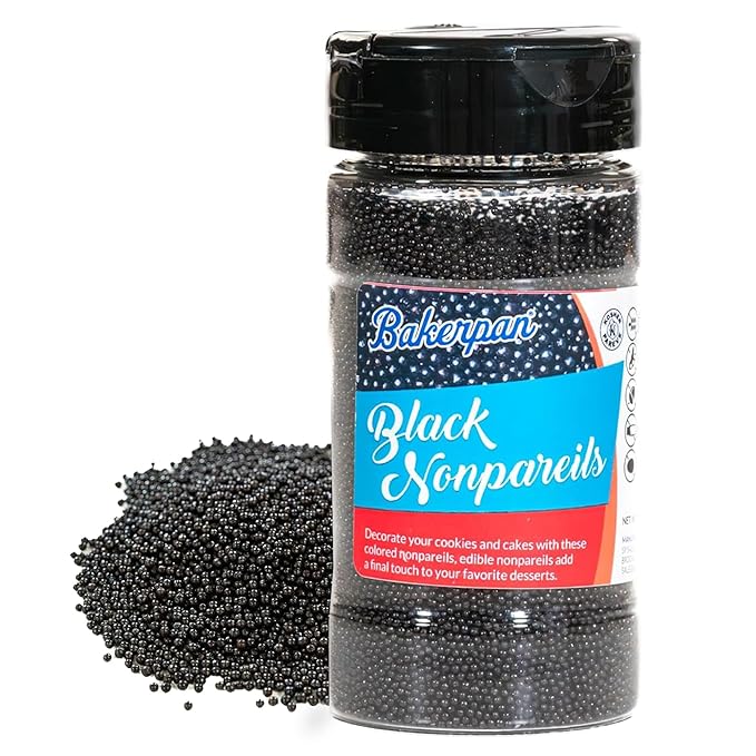 Bakerpan Black Nonpareils Sprinkles - 7 Ounces Black Sprinkles for Cake Decorating - Edible Nonpareils for Cupcakes, Ice Cream, Cake Decorations (Made in USA)