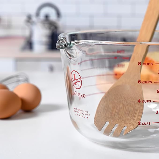 8 Cup Large Glass Measuring Cup - Kitchen Mixing Bowl, Liquid Measure Cups, Glass Bakeware Set, Punch Bowl, Batter Bowl.