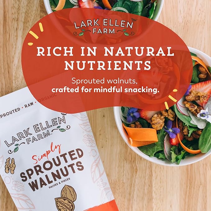 Lark Ellen Farm Organic Sprouted Walnuts – Raw, Unsalted, Keto-Friendly, Healthy Vegan Snack, Gluten-Free, 10 Oz, 3 Pack