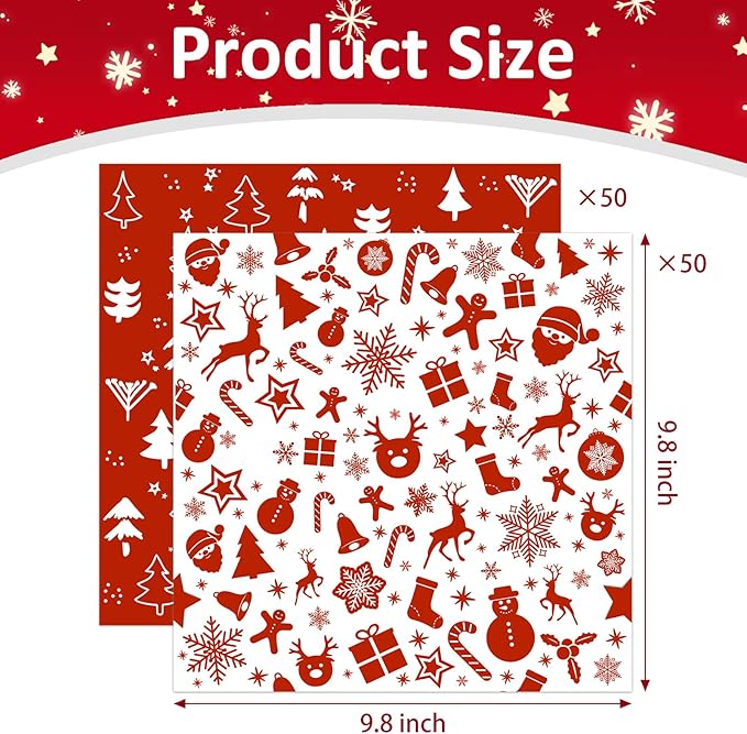 Zezzxu 100 Sheets Wax Paper for Food, Red and White Parchment Paper for Cookie Box Deli Wrapping Grease Resistant Basket Liners (9.8 x 9.8 Inches)