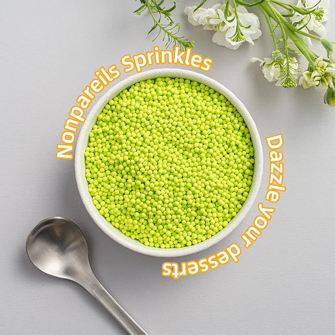 Green Nonpareils Sprinkles, Sujoygar 4oz Edible Cake Sprinkles for Ice Cream Toppings Cupcake Chocolate Decoration, Wedding Party Cookies Baking Dessert Food Supplies