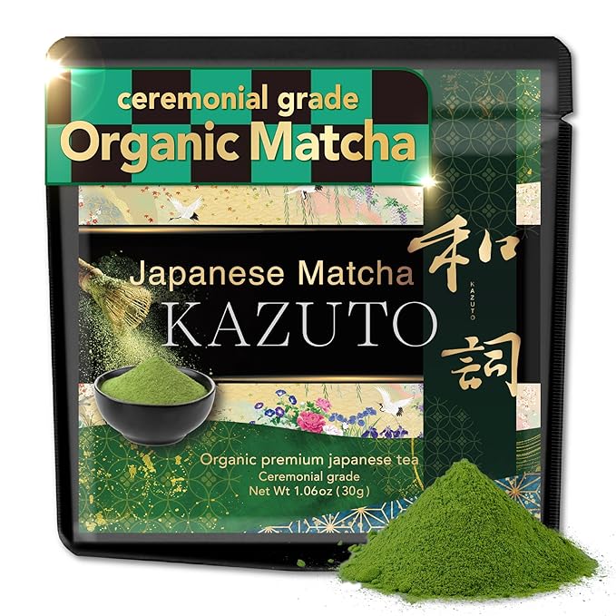 Kazuto Matcha powder Ceremonial grade Organic Green Tea Powder - Teahouse Edition - Premium First Harvest Ceremonial Grade - Authentic Japanese First Harvest Ceremonial Grade Matcha Green Tea Powder from Shizuoka