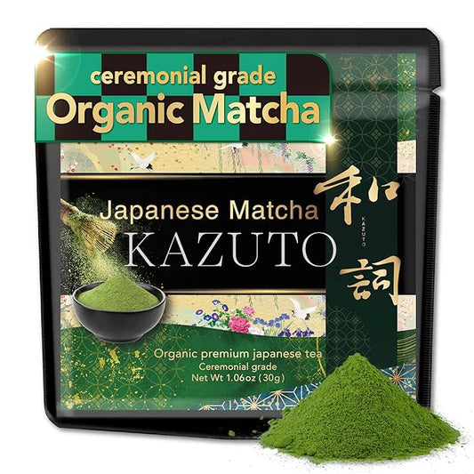 Kazuto Matcha powder Ceremonial grade Organic Green Tea Powder - Teahouse Edition - Premium First Harvest Ceremonial Grade - Authentic Japanese First Harvest Ceremonial Grade Matcha Green Tea Powder from Shizuoka
