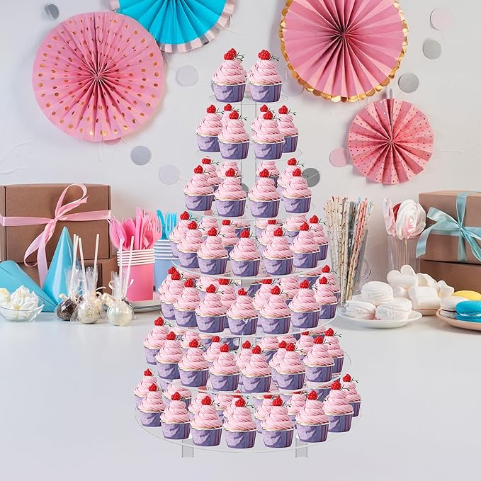 Jusalpha Large 7 Tier Acrylic Round Wedding Cake Stand Dessert Stand Pastry Serving Platter-Food Display Stand For Large Event (With Rod Feet Base) (7RF)
