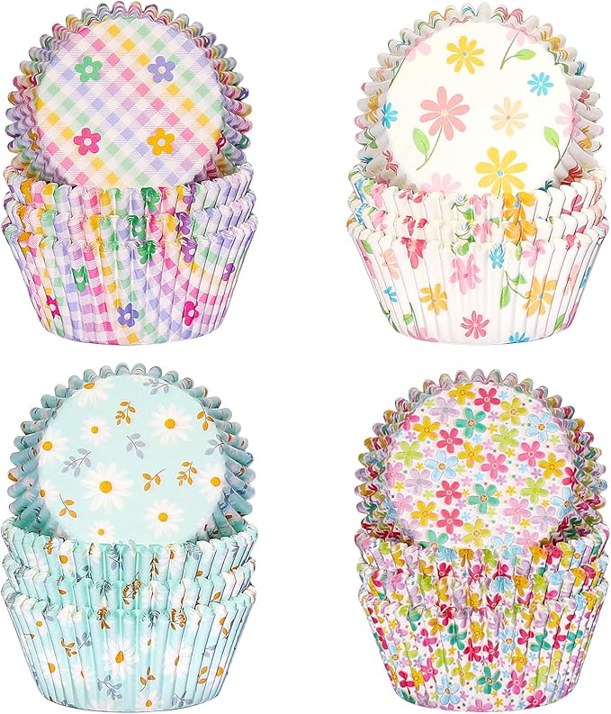 Standard Cupcake Liners 400 Count Paper Baking Cups Spring Floral Disposable Cupcake Wrappers for Wedding and Party Baking Supplies