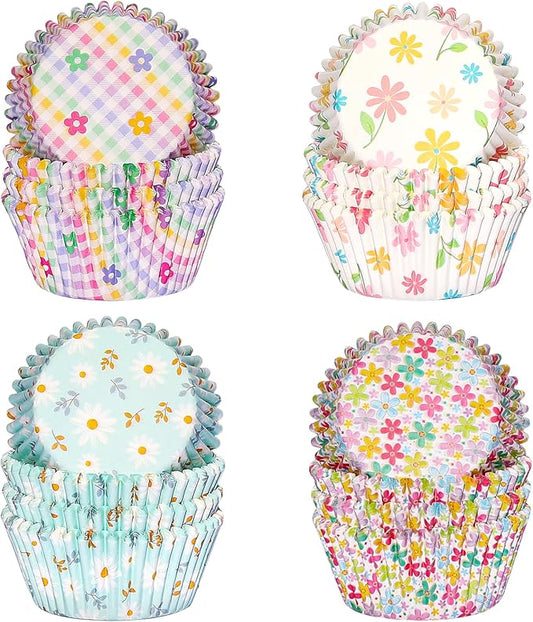 Standard Cupcake Liners 400 Count Paper Baking Cups Spring Floral Disposable Cupcake Wrappers for Wedding and Party Baking Supplies