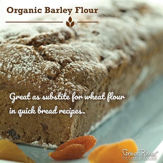 Great River Organic Milling Organic Barley Flour | Unbleached, Unbromated, Non-GMO, Kosher | High Fiber, Nutty Flavor Perfect for Breads, Pancakes, & More | 25 Lb