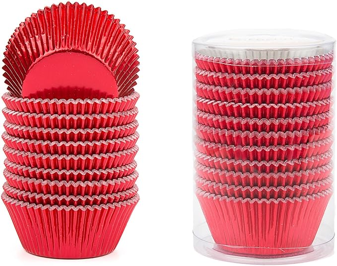 Gifbera Standard Red Foil Cupcake Liners Wrappers Baking Cups for Birthday Wedding Holiday Party, 200-Count (Red)