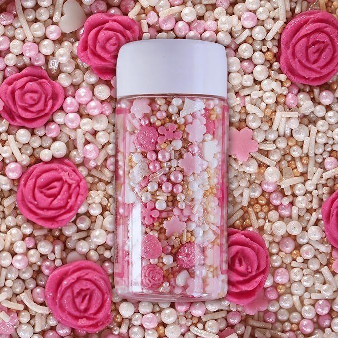 Confect Pink Butterfly and Pearl Sprinkle Mix, Edible Cake Topping for Cupcakes, Cookies, Desserts – Celebration Baking Decoration – Vegan, Gluten-Free, Nut-Free, Soy-Free, Dairy-Free , Handcrafted Sprinkle – 4.2 Oz