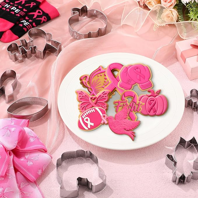 9 Pcs Thanksgiving Stainless Steel Cookie Cutter Bulk Pumpkin Butterfly Ribbon Dove Boxing Glove Reusable Cookie Cutters for DIY Baking Baby Shower Team Breast Cancer Awareness Campaigns