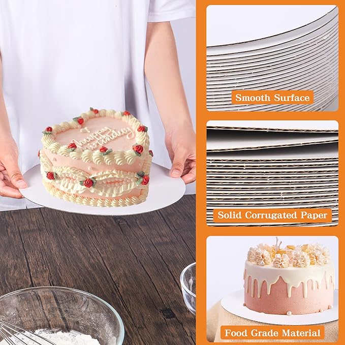 40 Pcs Cake Boards,White Cake Boards 7 Inch Round,Food Grade Cardboard Cake Rounds,Disposable Cake Plates,7 Inch Cake Board,Waterproof and Oil proof Cake Base Cake Tray Cake Pizza Circles