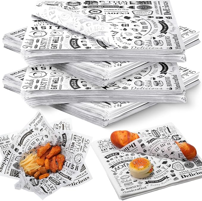 200 Pcs Deli Wax Paper Sheets 15 x 15 Inch Large Newsprint Sandwich Paper Wraps Greaseproof Food Basket Liners Newspaper Wrapping Square for Halloween Christmas Burger Bread BBQ Picnic (White Black)