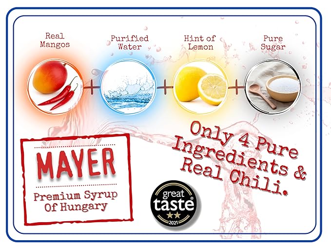 Mayer Premium Chili Mango Syrup – Award-Winning Organic Fruit Syrup, Over 50% Real Fruits, All Natural, Vegan, Gluten-Free – Ideal for Cocktails, Coffee, Desserts, Cocktails (16.9 oz)